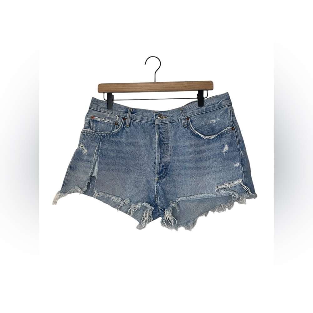 Agolde Faded Light Blue Cutoff Denim Shorts